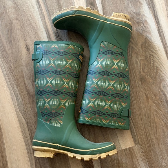 Pendleton Shoes - Pendleton Green Patterned Women's Rain Boots